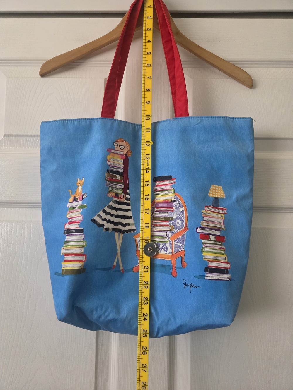 Rare Sujean Rim Blue Canvas Tote Bag with Book Cat Print from Barnes & Noble - Picture 3 of 5